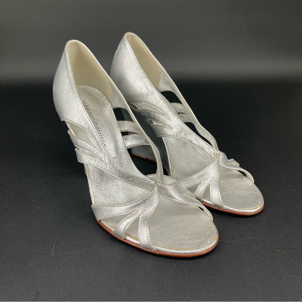 New ~ Sigerson Morrison Silver Strappy Wedge Heels Size 6